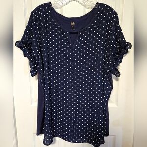 Belle by Kim Gravel Navy Polka Dot Blouse